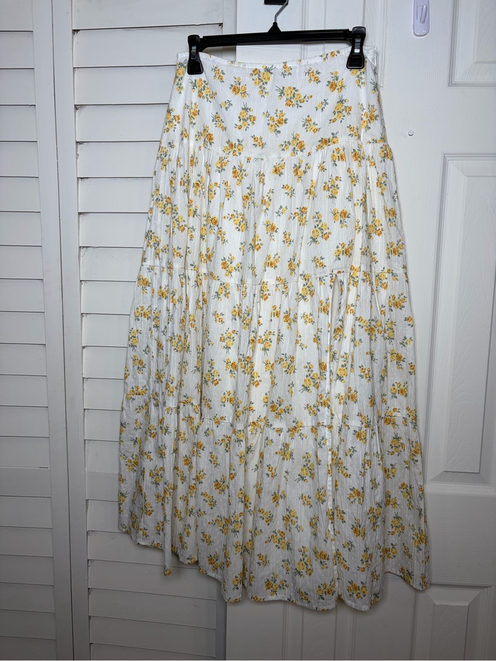 Altar'd State Yellow Floral Tiered Maxi Skirt Cotton Boho Eyelet White S - Picture 3 of 16